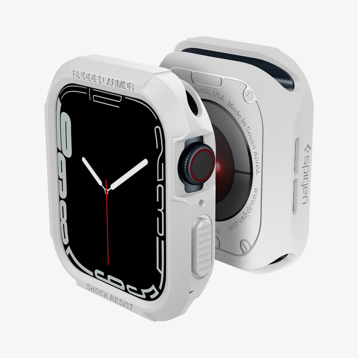 061CS24482 - Apple Watch Series (Apple Watch (41mm)) Case Rugged Armor in white showing the front, back and sides