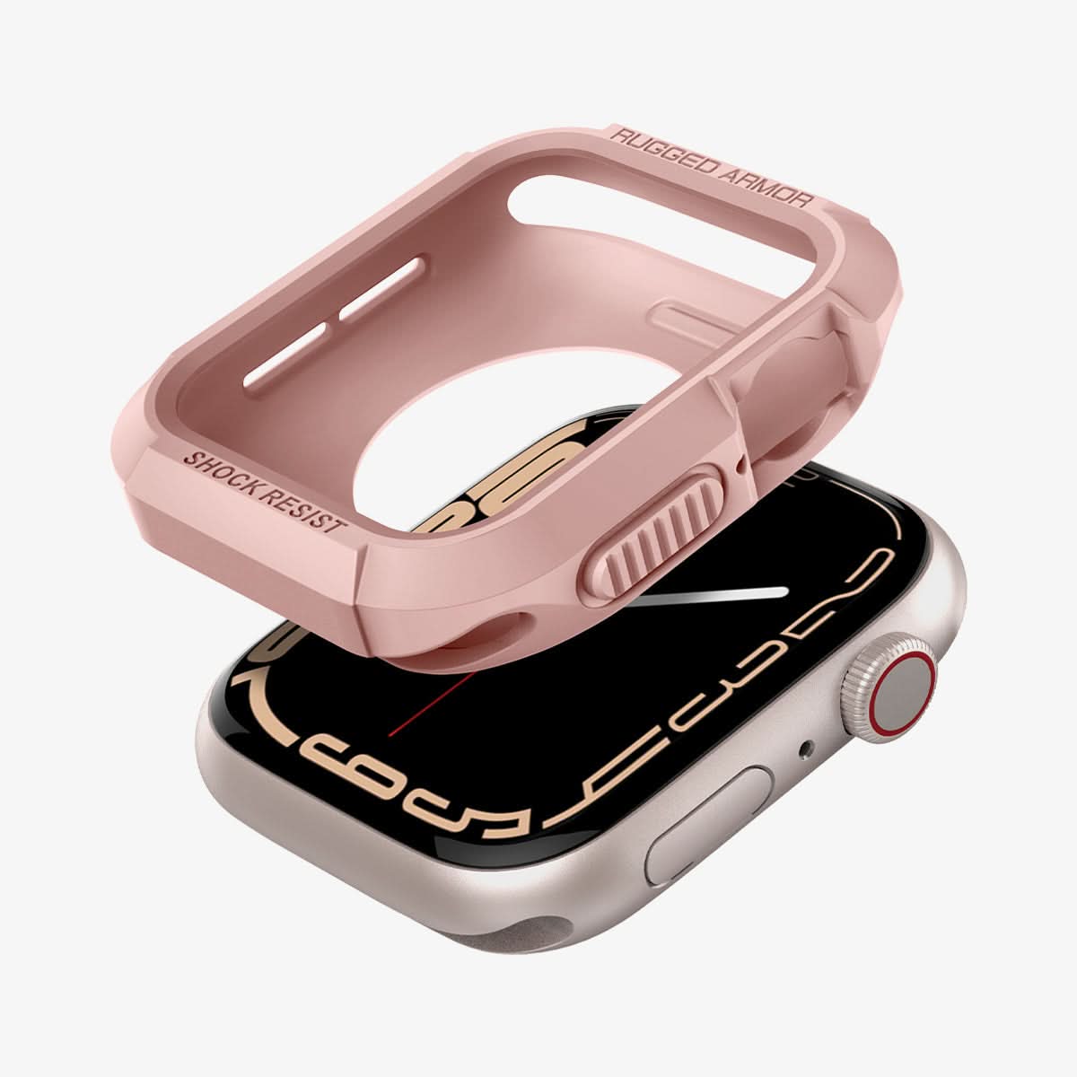 061CS24481 - Apple Watch Series (Apple Watch (41mm)) Case Rugged Armor in rose gold showing the case hovering above the watch face