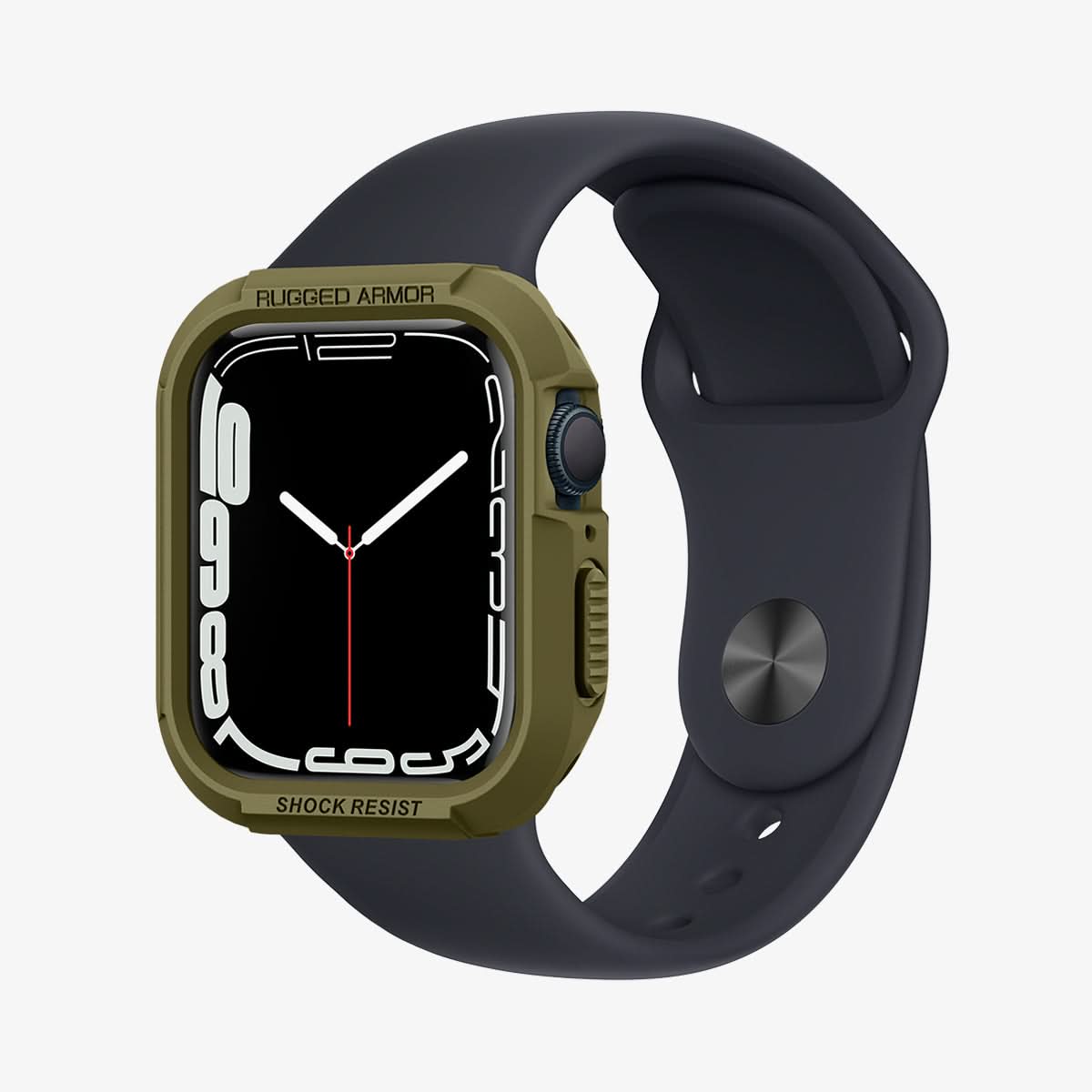 062CS26015 - Apple Watch Series (Apple Watch (45mm)) Case Rugged Armor in olive green showing the front and inside of band