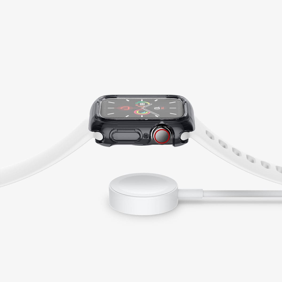 ACS01839 - Apple Watch (40mm) Ultra Hybrid in Space Crystal showing the side with watch hovering above the charger