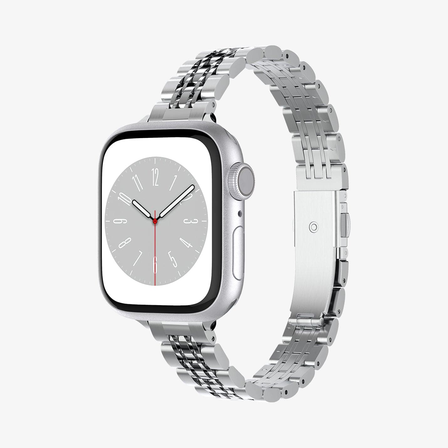 AMP06920 - Apple Watch Series Band Shine Fit in silver showing the front and inside of band