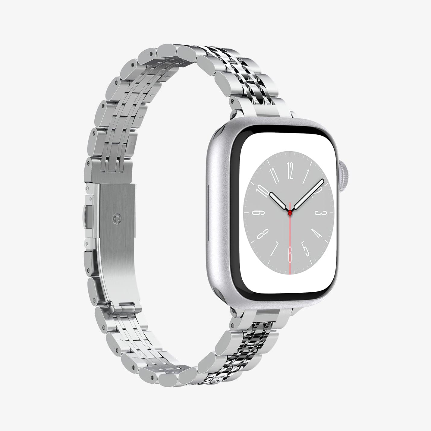 AMP06920 - Apple Watch Series Band Shine Fit in silver showing the front and side