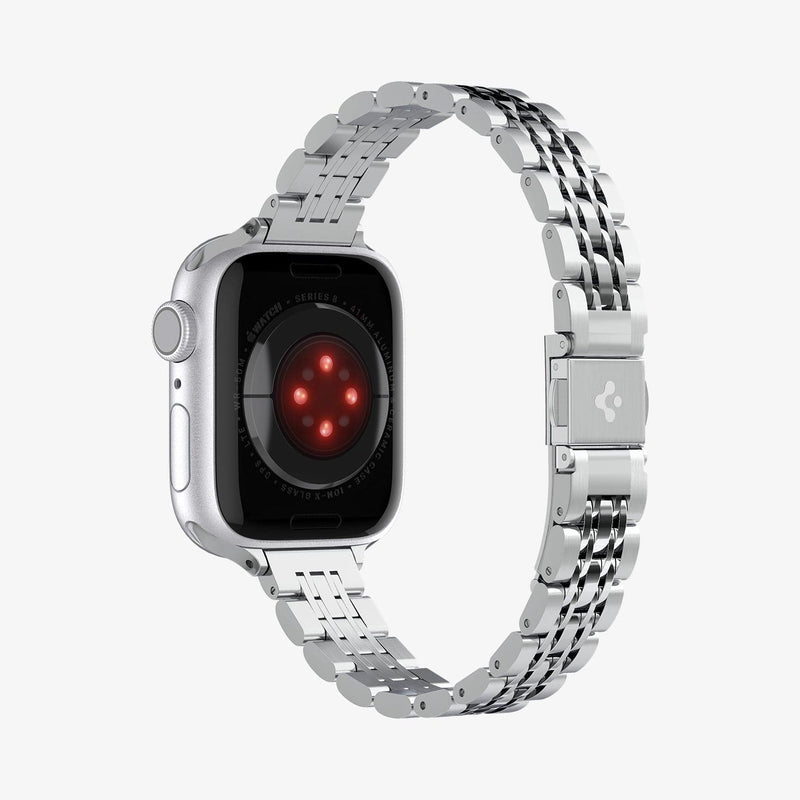 AMP06920 - Apple Watch Series Band Shine Fit in silver showing the back and inside of band