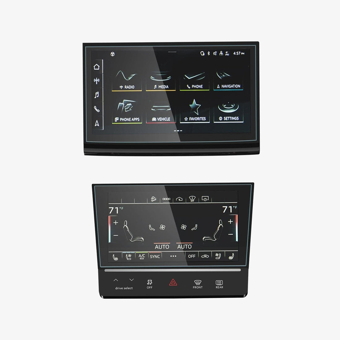 AGL05455 - Audi E-Tron Screen Protector GLAS.tR SLIM Anti-Glare showing the touch screen displays and packaging
