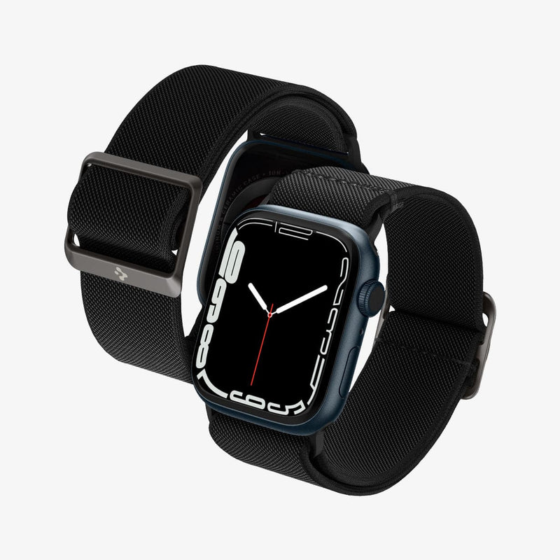 AMP02286 - Apple Watch Series (Apple Watch (49mm)/Apple Watch (45mm)/Apple Watch (42mm)) Watch Band Lite Fit in black showing the front, inside and back of strap