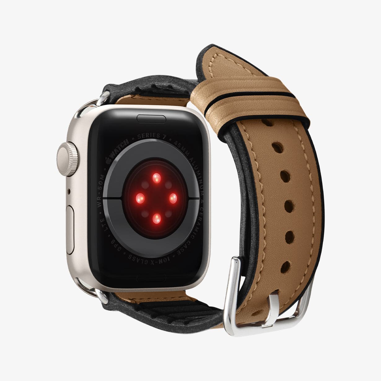 062MP25078 - Apple Watch Series (Apple Watch (49mm)/Apple Watch (45mm)/Apple Watch (42mm)) Watch Band Retro Fit in brown showing the back