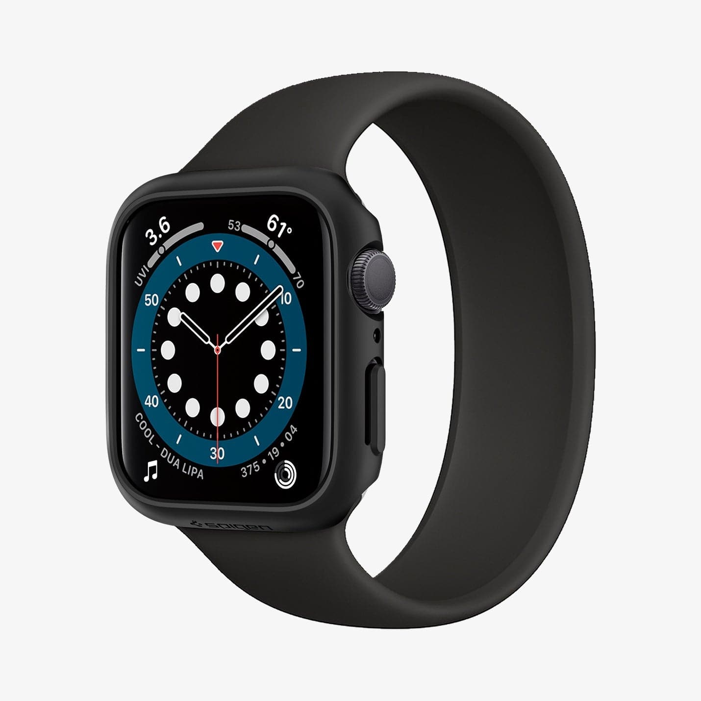 062CS24474 - Apple Watch Series (44mm) Case Thin Fit in black showing the front and inside of band