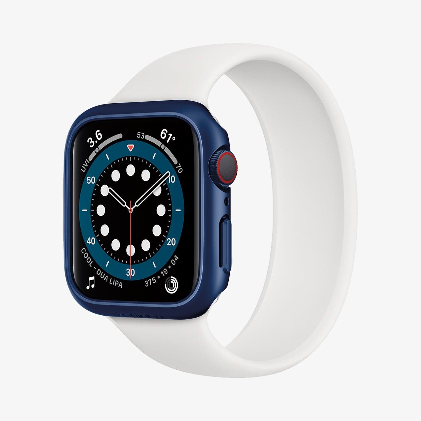 ACS02223 - Apple Watch Series (44mm) Case Thin Fit in metallic blue showing the front and inside of band