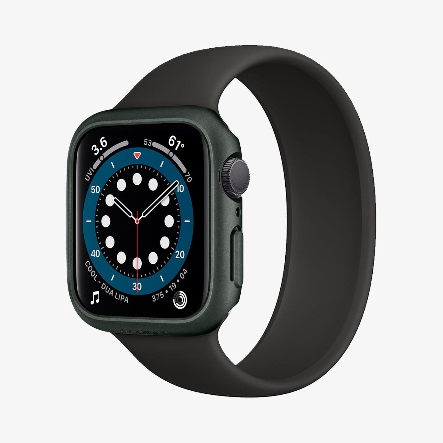 ACS02000 - Apple Watch Series (44mm) Case Thin Fit in military green showing the front and inside of band