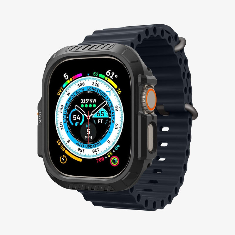 ACS06208 - Apple Watch (49mm) Lock Fit in Black showing the front, side and partial inner side and bottom