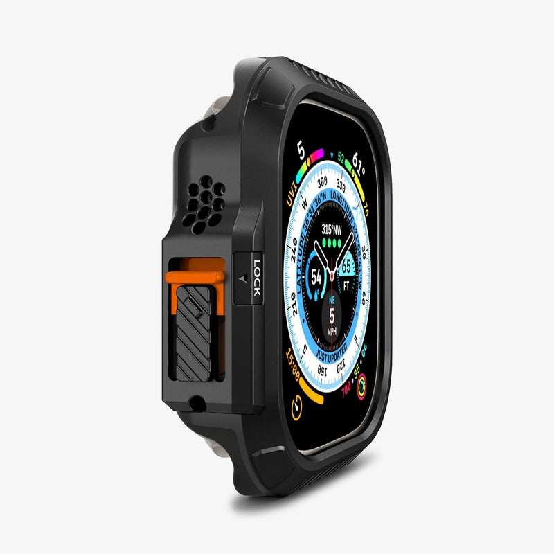 ACS06208 - Apple Watch (49mm) Lock Fit in Black showing the front, partial side of the watch face