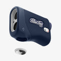 ACS04801 - Blue Tees Golf Series 3 Max Rangefinder AirTag Case Silicone Fit in navy blue showing the front, side and bottom with airtag hovering below slot