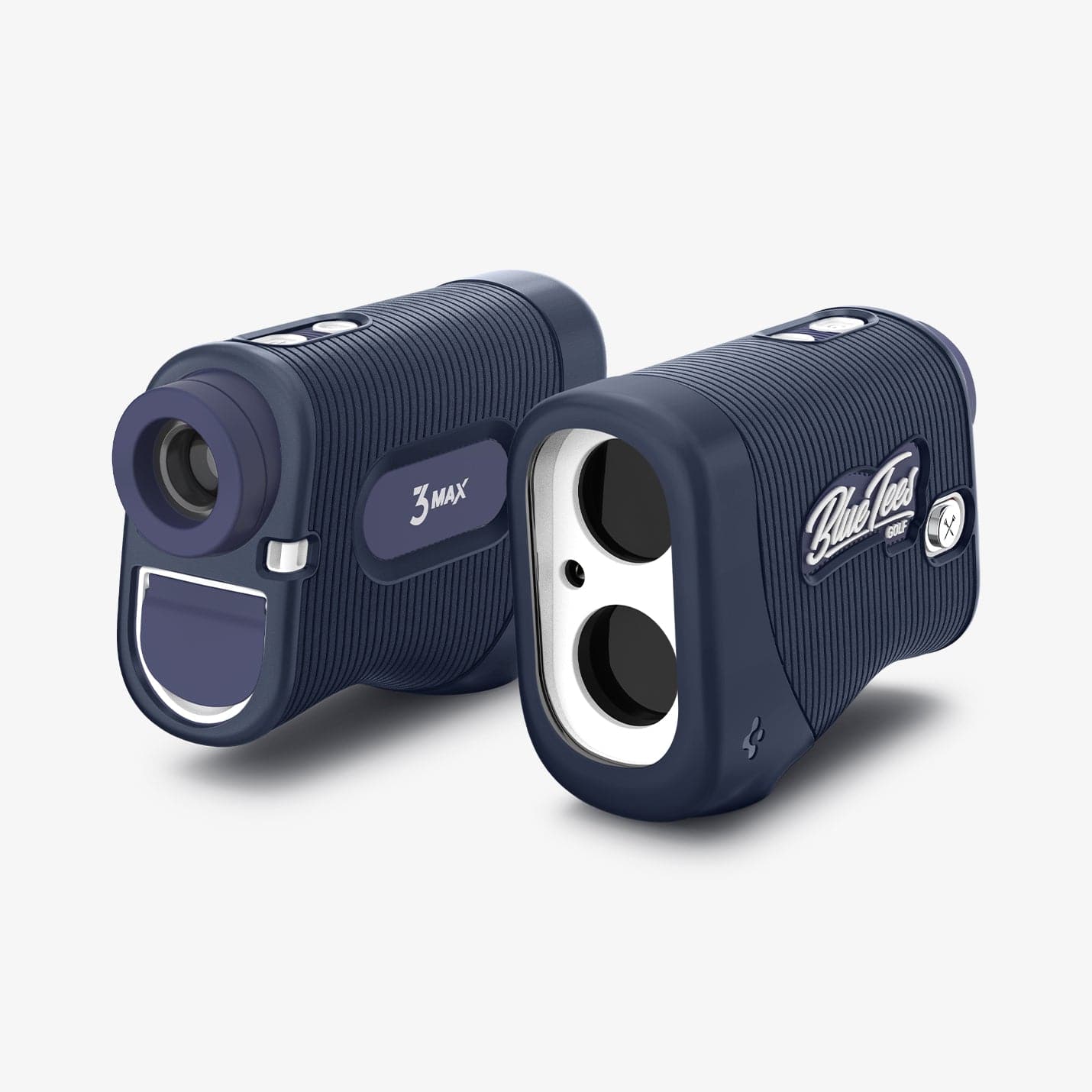 ACS04801 - Blue Tees Golf Series 3 Max Rangefinder AirTag Case Silicone Fit in navy blue showing the front, back and sides