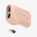 ACS04802 - Blue Tees Golf Series 3 Max Rangefinder AirTag Case Silicone Fit in soft pink showing the front, side and bottom with airtag hovering below slot