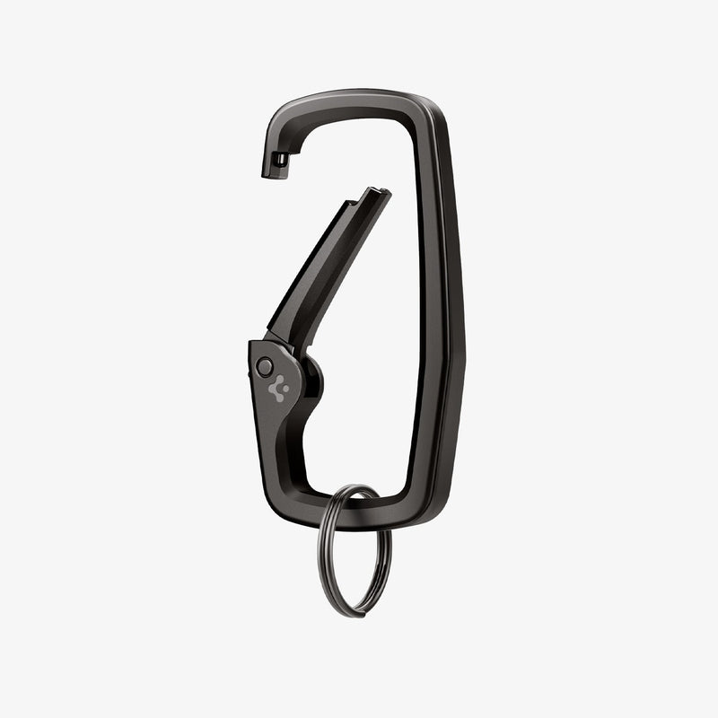 AHP02933 - Carabiner Rugged Type in black showing the front and side with carabiner open