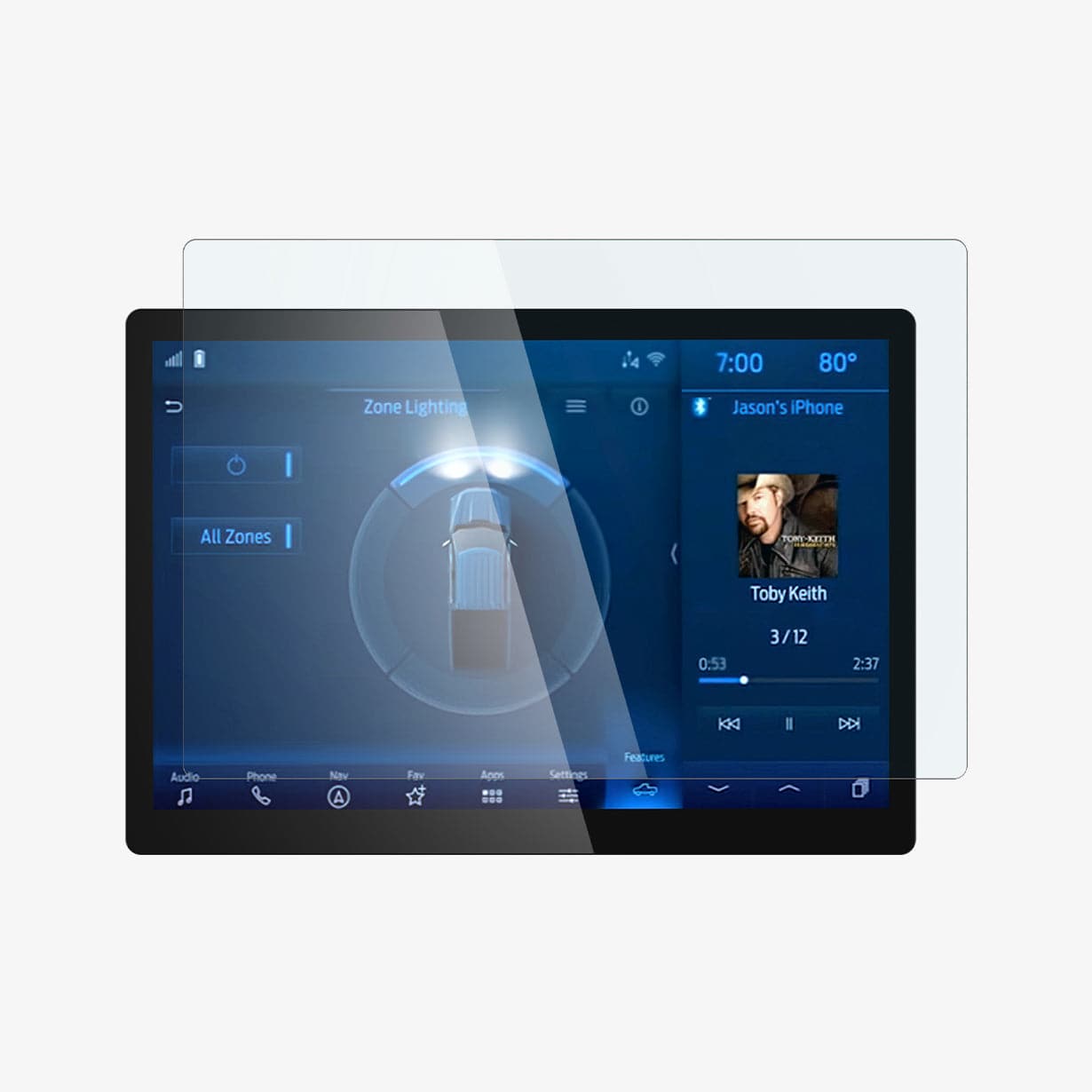 AGL04043 - Ford 150 12" Screen Protector GLAS.tR SLIM Anti-Glare showing the front with screen protector hovering in front of display