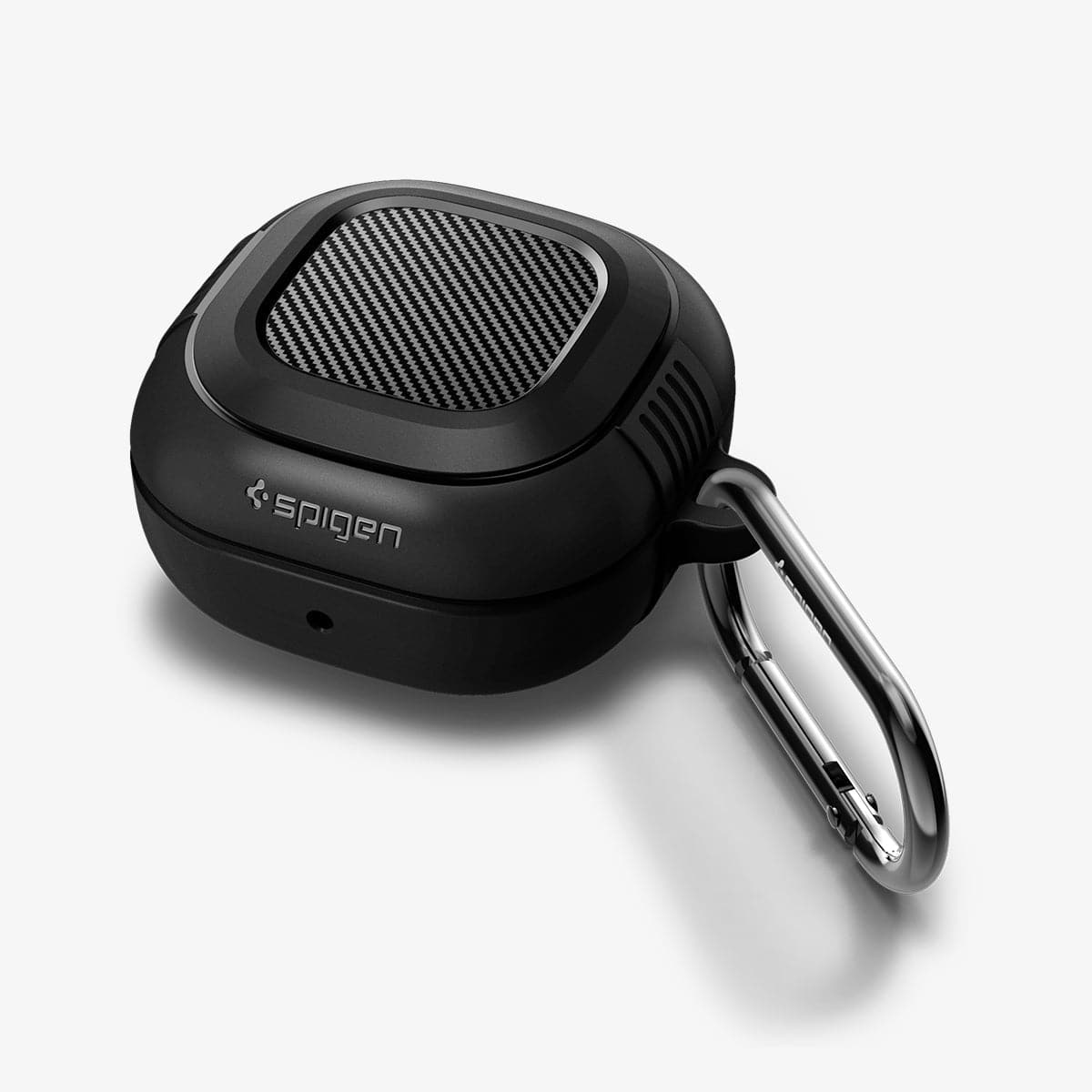 ASD01276 - Galaxy Buds 2 Pro / 2 / Pro / Live Case Rugged Armor in matte black showing the top, front and carabiner