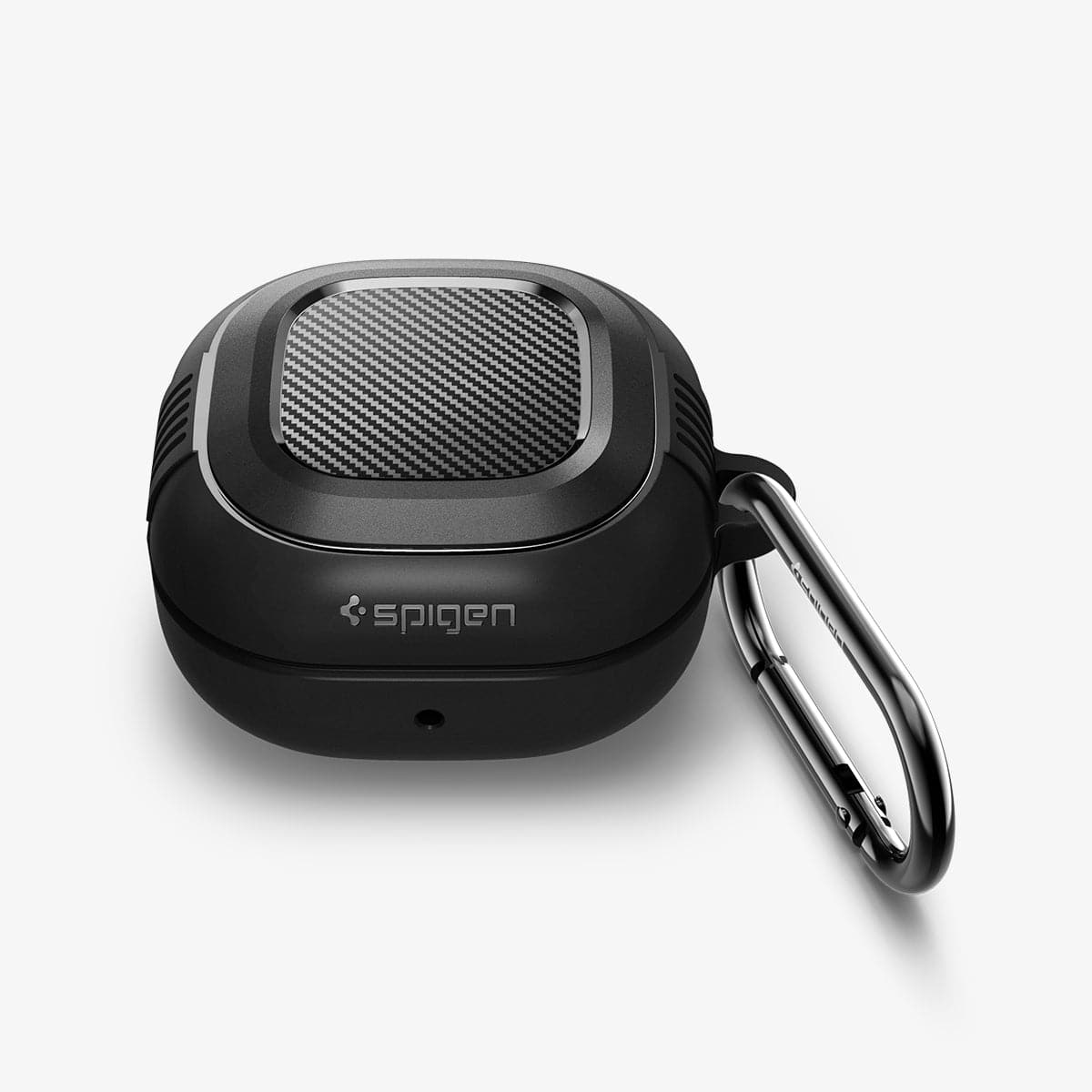 ASD01276 - Galaxy Buds 2 Pro / 2 / Pro / Live Case Rugged Armor in matte black showing the front, top and side with carabiner