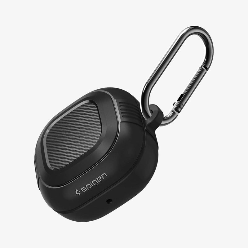 ASD01276 - Galaxy Buds 2 Pro / 2 / Pro / Live Case Rugged Armor in matte black showing the top, front and carabiner