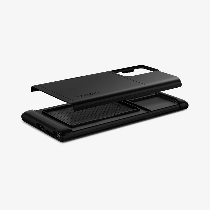 ACS01398 - Galaxy Note 20 Ultra Slim Armor CS Case in black showing the card slot layer of case hovering above the rest of case
