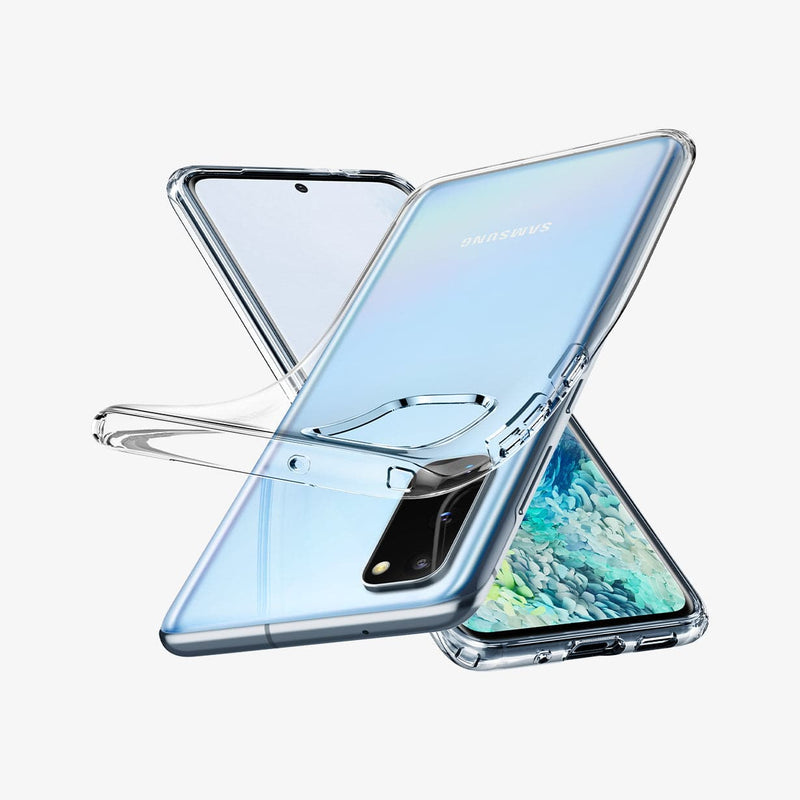 ACS01139 - Galaxy S20 Liquid Crystal Case in crystal clear showing the back, front and sides