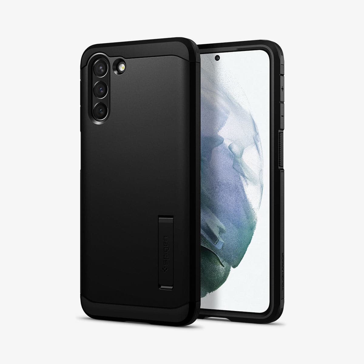 ACS02390 - Galaxy S21 Plus Tough Armor Case in black showing the back and front