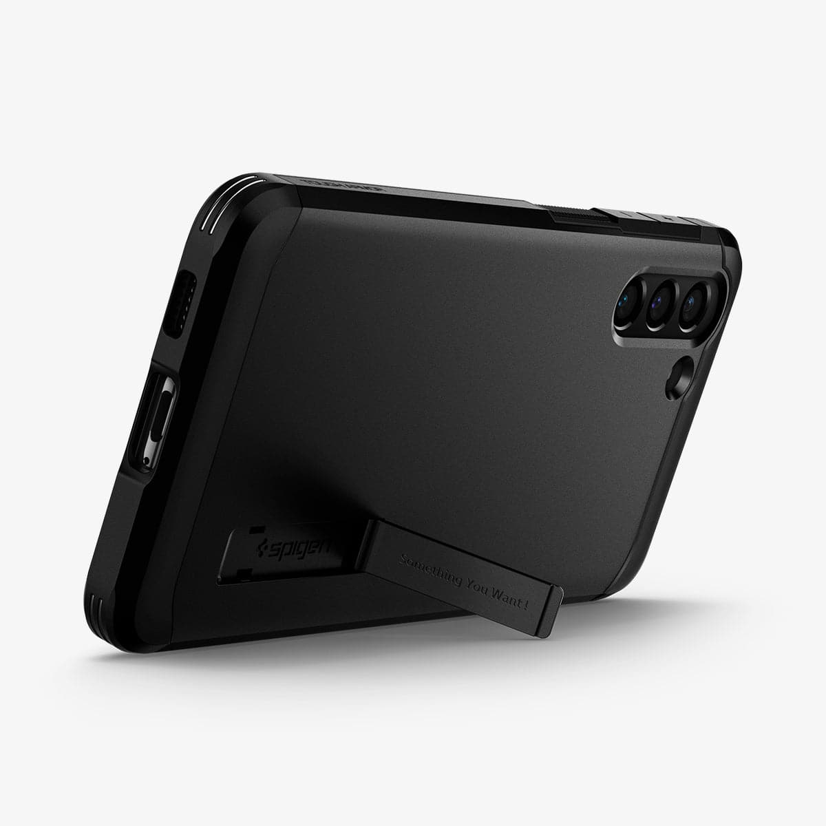 ACS02390 - Galaxy S21 Plus Tough Armor Case in black showing the back with device propped up by built in kickstand