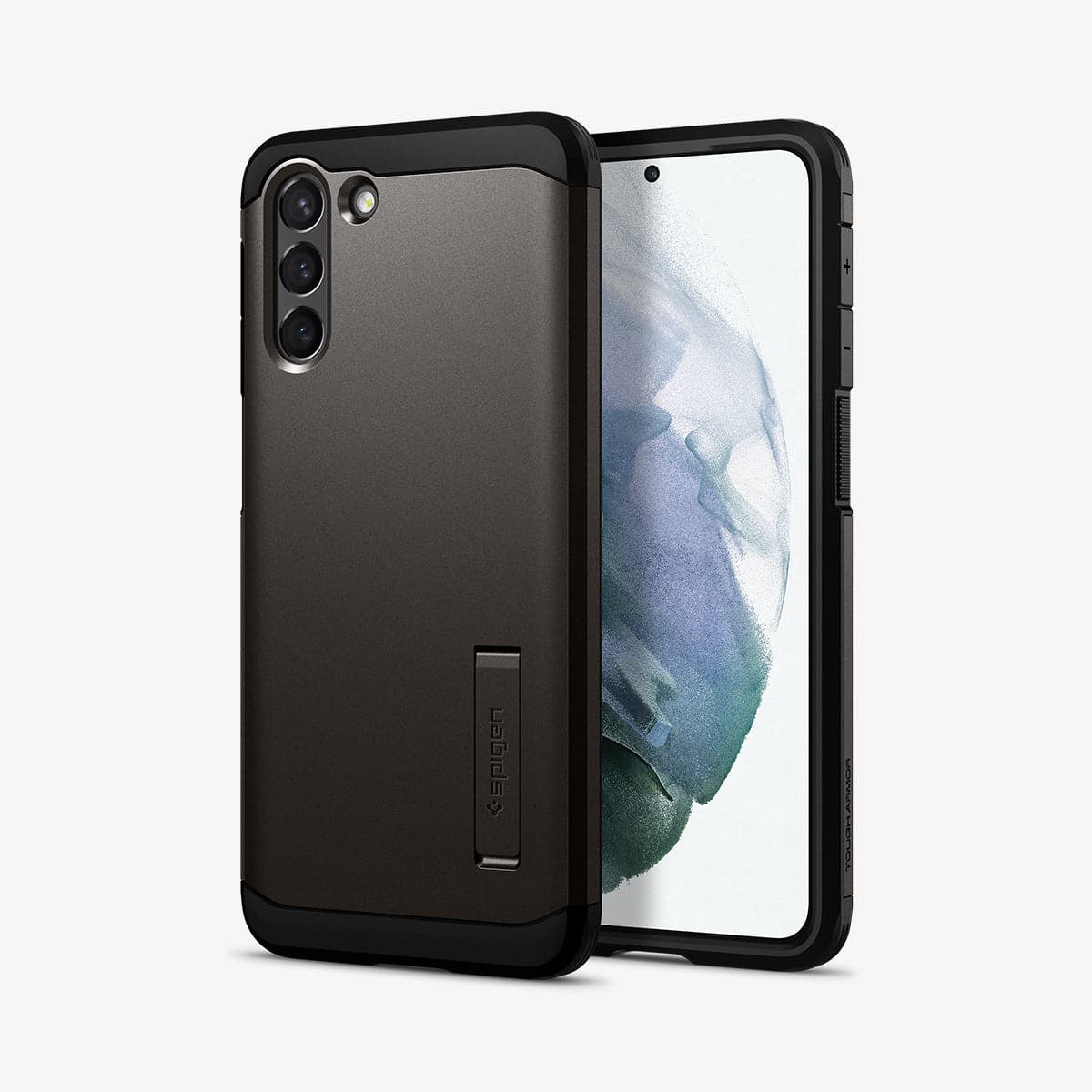 ACS02426 - Galaxy S21 Tough Armor Case in gunmetal showing the back and front