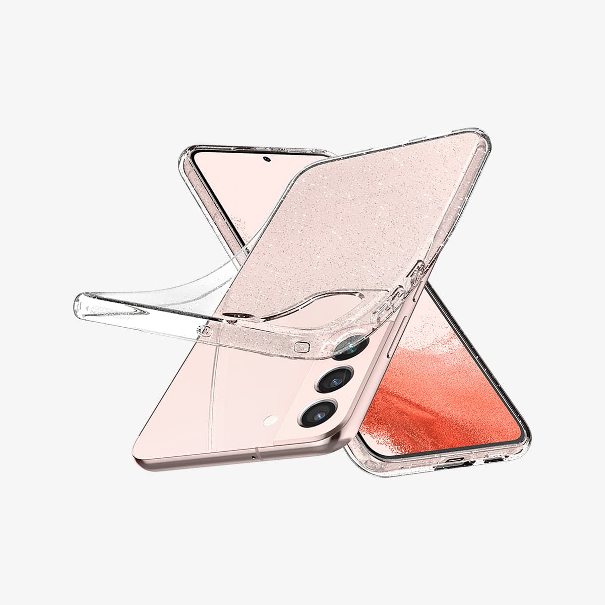 ACS03985 - Galaxy S22 5G Case Liquid Crystal Glitter in crystal quartz showing the back, front and sides