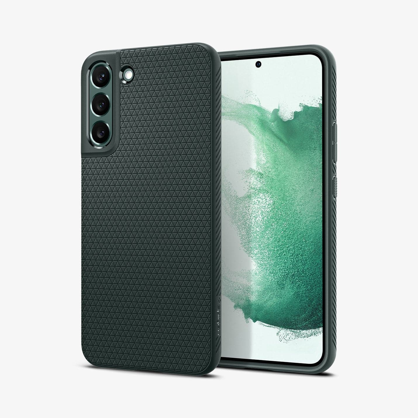ACS04521 - Galaxy S22 Plus 5G Case Liquid Air in abyss green showing the back and front