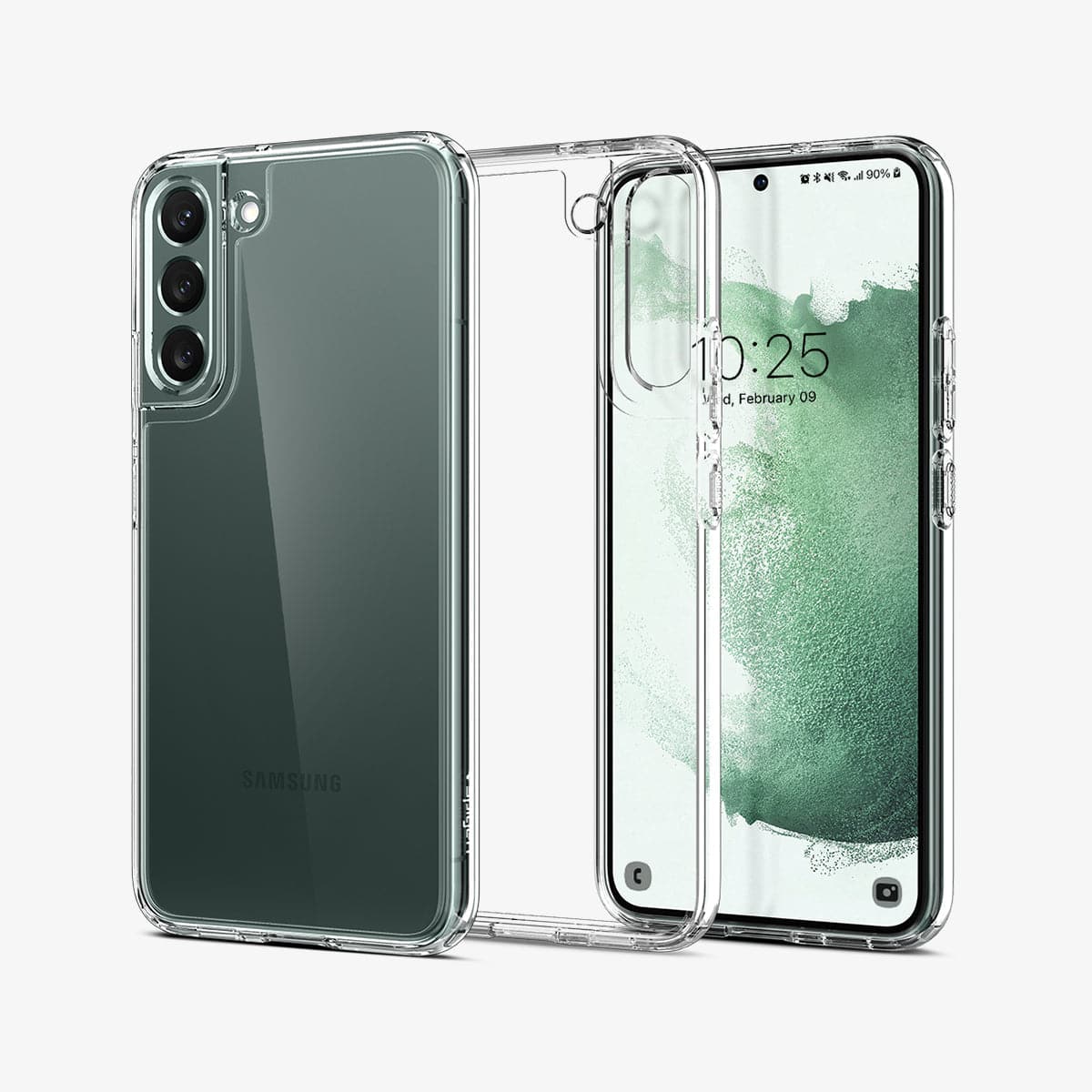 ACS03954 - Galaxy S22 Plus 5G Case Ultra Hybrid in crystal clear showing the back, inside and front