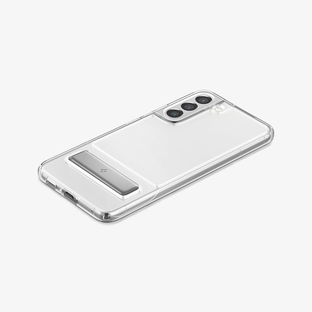 ACS04015 - Galaxy S22 5G Case Slim Armor Essential S in crystal clear showing the back, side and bottom with device laying flat