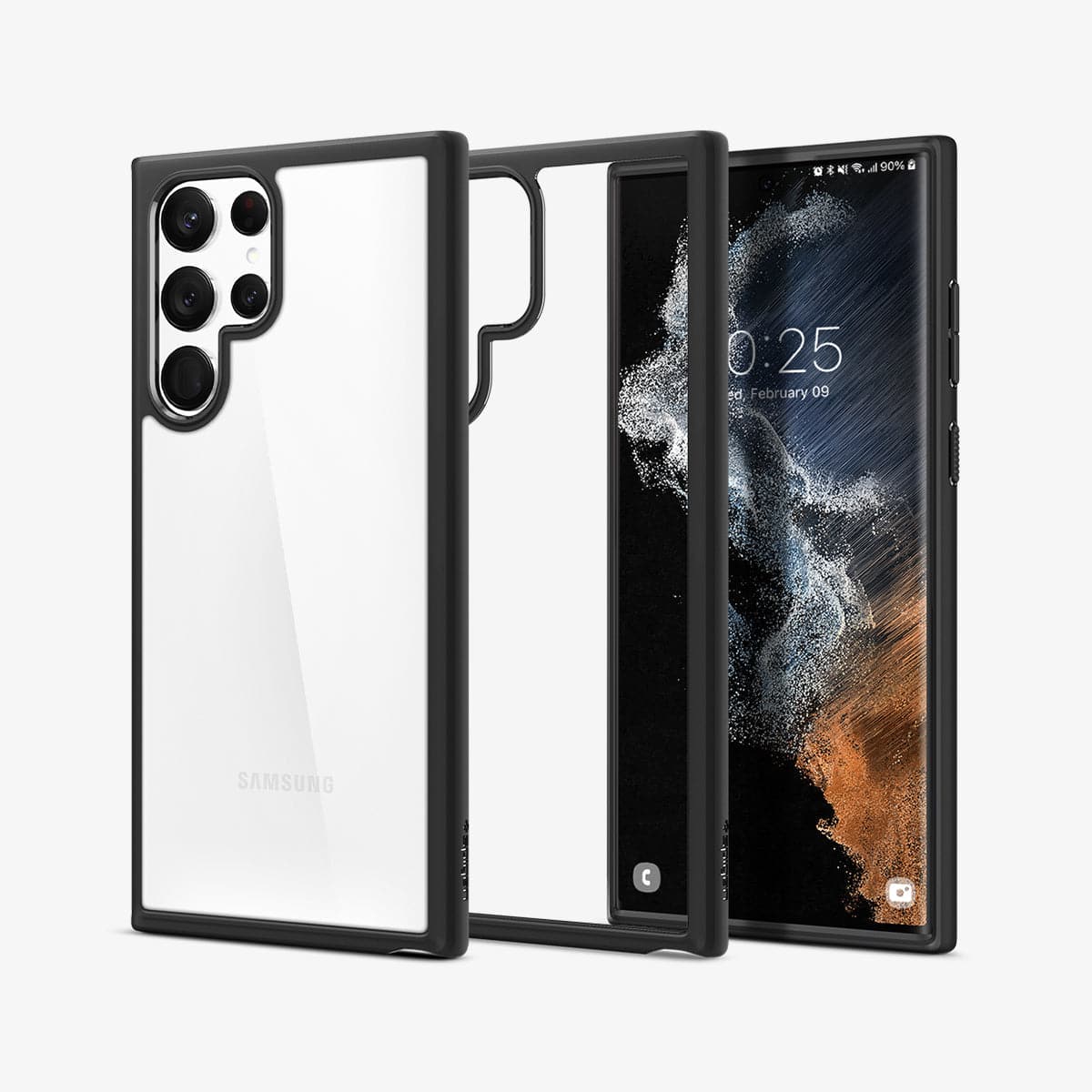 ACS03919 - Galaxy S22 Ultra 5G Case Ultra Hybrid in matte black showing the back, inside and front