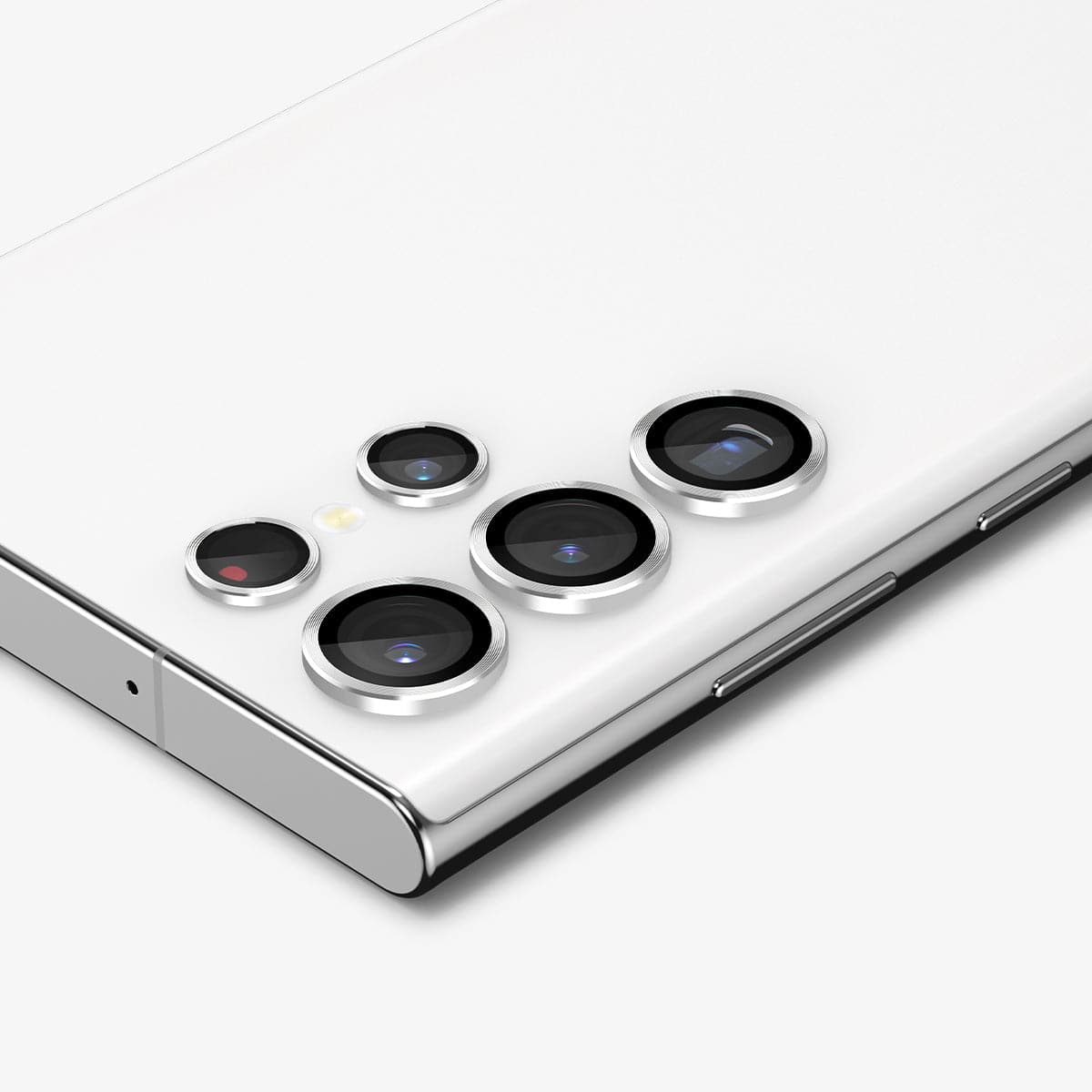 AGL04753 - Galaxy S22 Ultra EZ Fit Optik Pro Lens Protector Glass.tR in phantom white showing lens protector installed onto device zoomed in