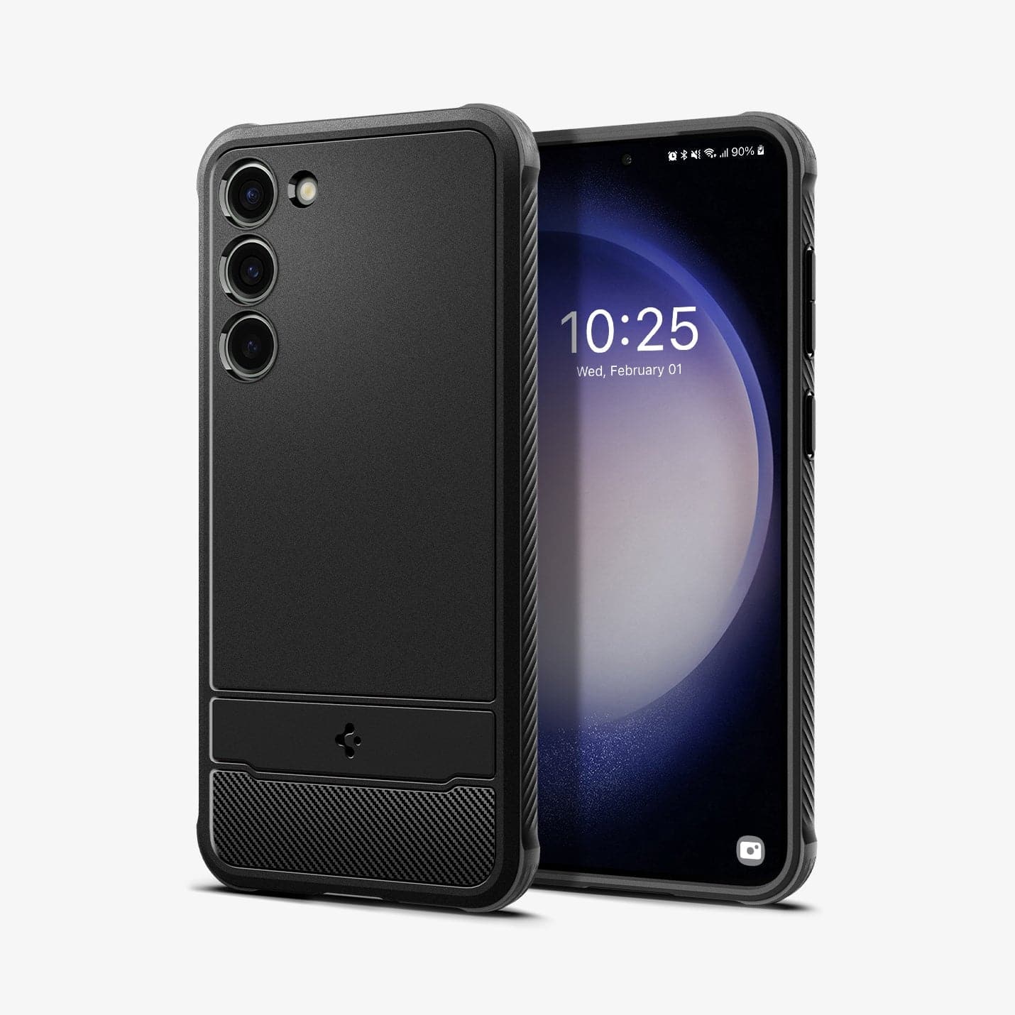 ACS05665 - Galaxy S23 Plus Case Rugged Armor in matte black showing the back and front