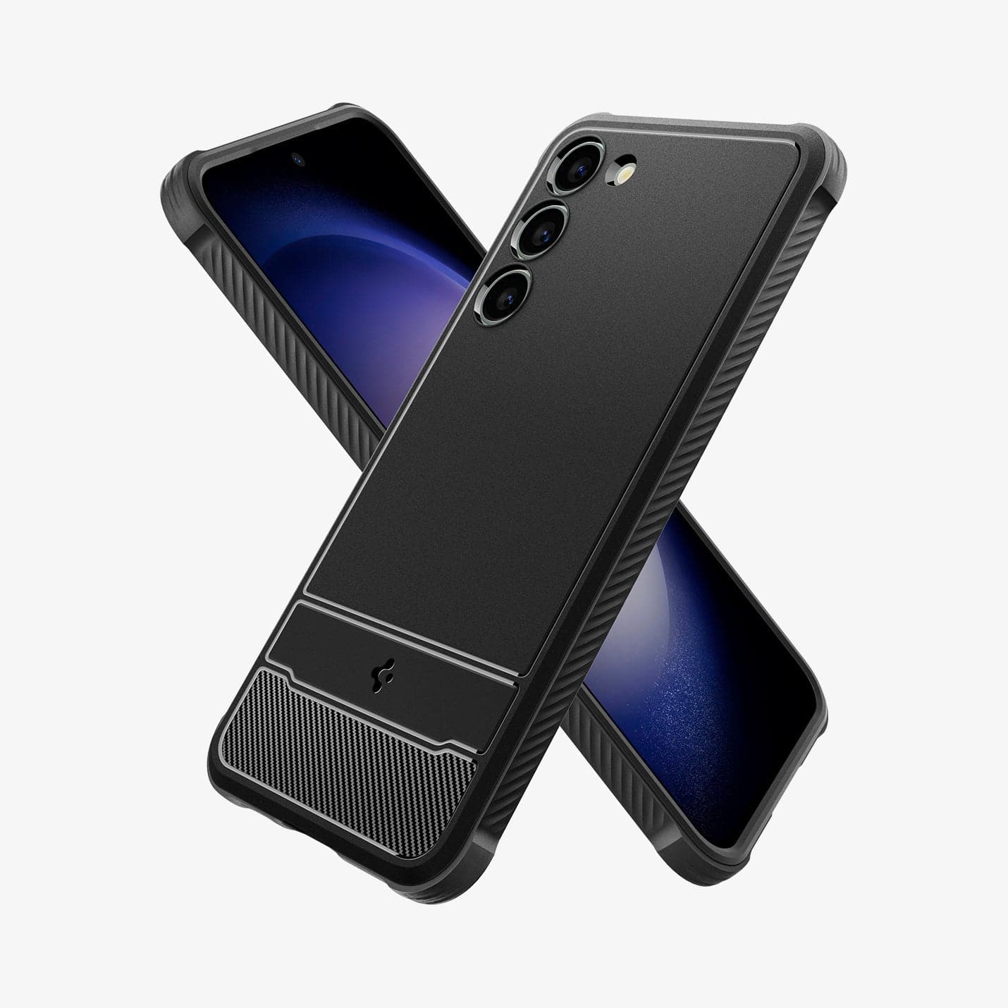 ACS05665 - Galaxy S23 Plus Case Rugged Armor in matte black showing the back, front and sides