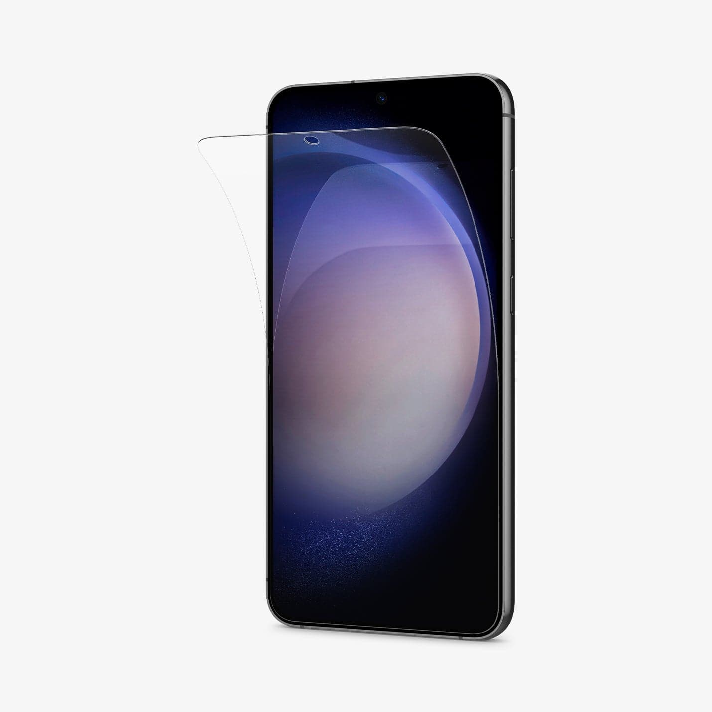 AFL05957 - Galaxy S23 Screen Protector Neo Flex Solid showing the front and partial side with screen protector slightly bending away from device