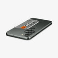 AGL06170 - Galaxy S23 Plus / S23 EZ Fit Optik Pro Lens Protector in green showing the device laying flat and ez fit tray hovering above