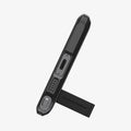 ACS05623 - Galaxy S23 Ultra Case Tough Armor in black showing the bottom with device propped up by built in kickstand