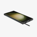 ACS05625 - Galaxy S23 Ultra Case Tough Armor in abyss green showing the front, side and bottom with s pen sticking out of slot