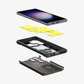 ACS05624 - Galaxy S23 Ultra Case Tough Armor in gunmetal showing the hard pc, flexible tpu, impact foam and device
