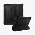 ACS01604 - Galaxy Tab S8 Case Rugged Armor Pro in black showing the back, front and device propped up by built in kickstand