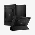 ACS01607 - Galaxy Tab S8+ Case Rugged Armor Pro in black showing the back, front and device propped up by built in kickstand