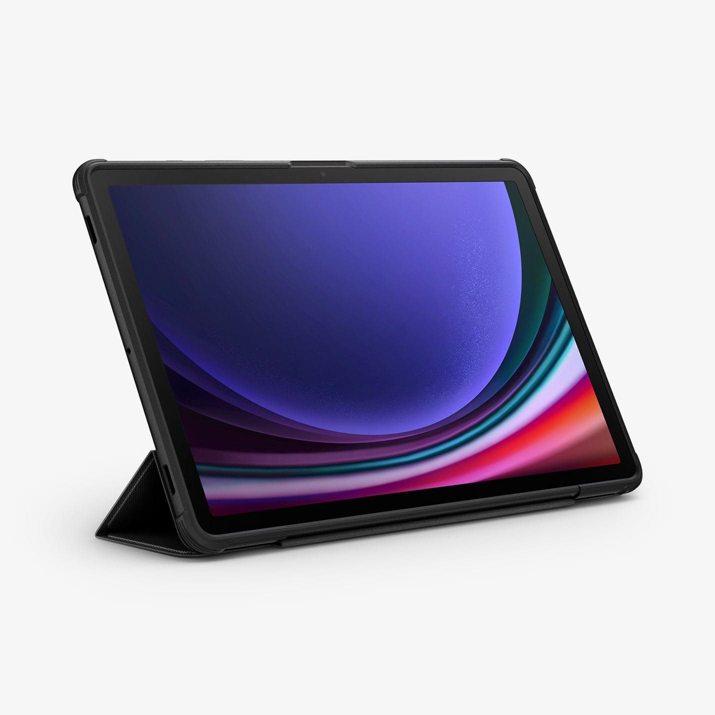 ACS06540 - Galaxy Tab S9 Case Rugged Armor Pro in black showing the front and side with device propped up by built in kickstand