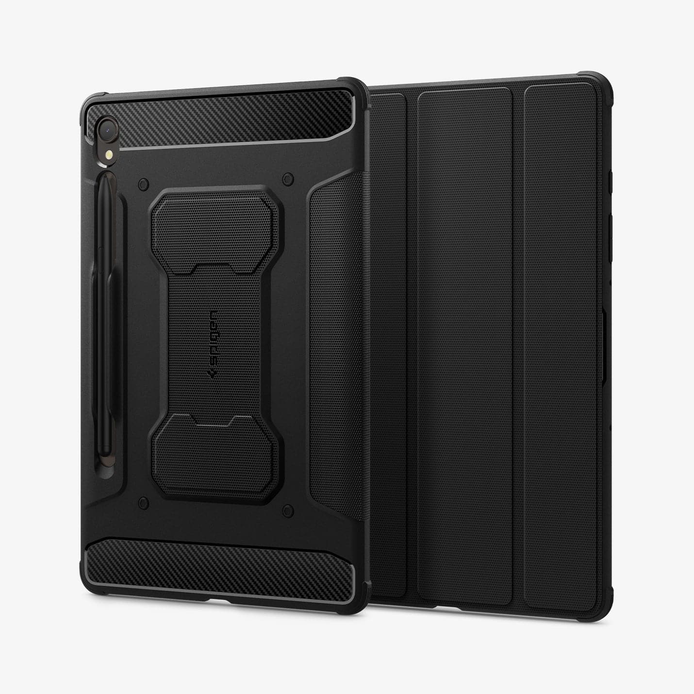 ACS06540 - Galaxy Tab S9 Case Rugged Armor Pro in black showing the back and front