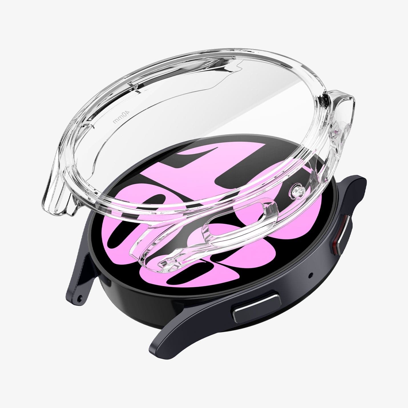 ACS06502 - Galaxy Watch 6 (40mm) Case Ultra Hybrid in crystal clear showing the case hovering above the watch face