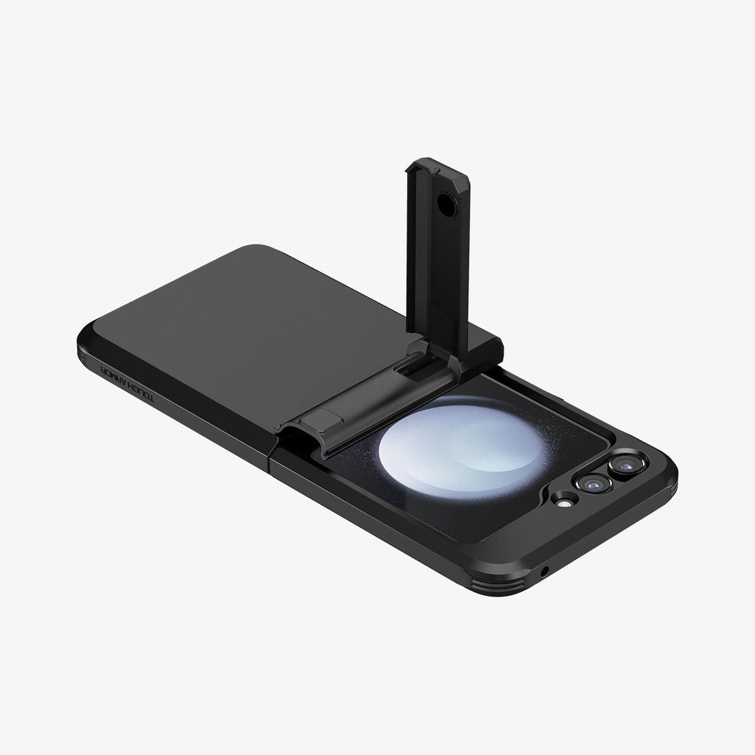 ACS06227 - Galaxy Z Flip 5 Case Tough Armor Pro in black showing the back with phone fully open