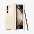 ACS06210 - Galaxy Z Fold 5 Case Thin Fit Pro in pearled ivory showing the back and front with pen leaning against device