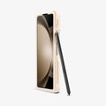 ACS06210 - Galaxy Z Fold 5 Case Thin Fit Pro in pearled ivory showing the front folded with pen leaning against device