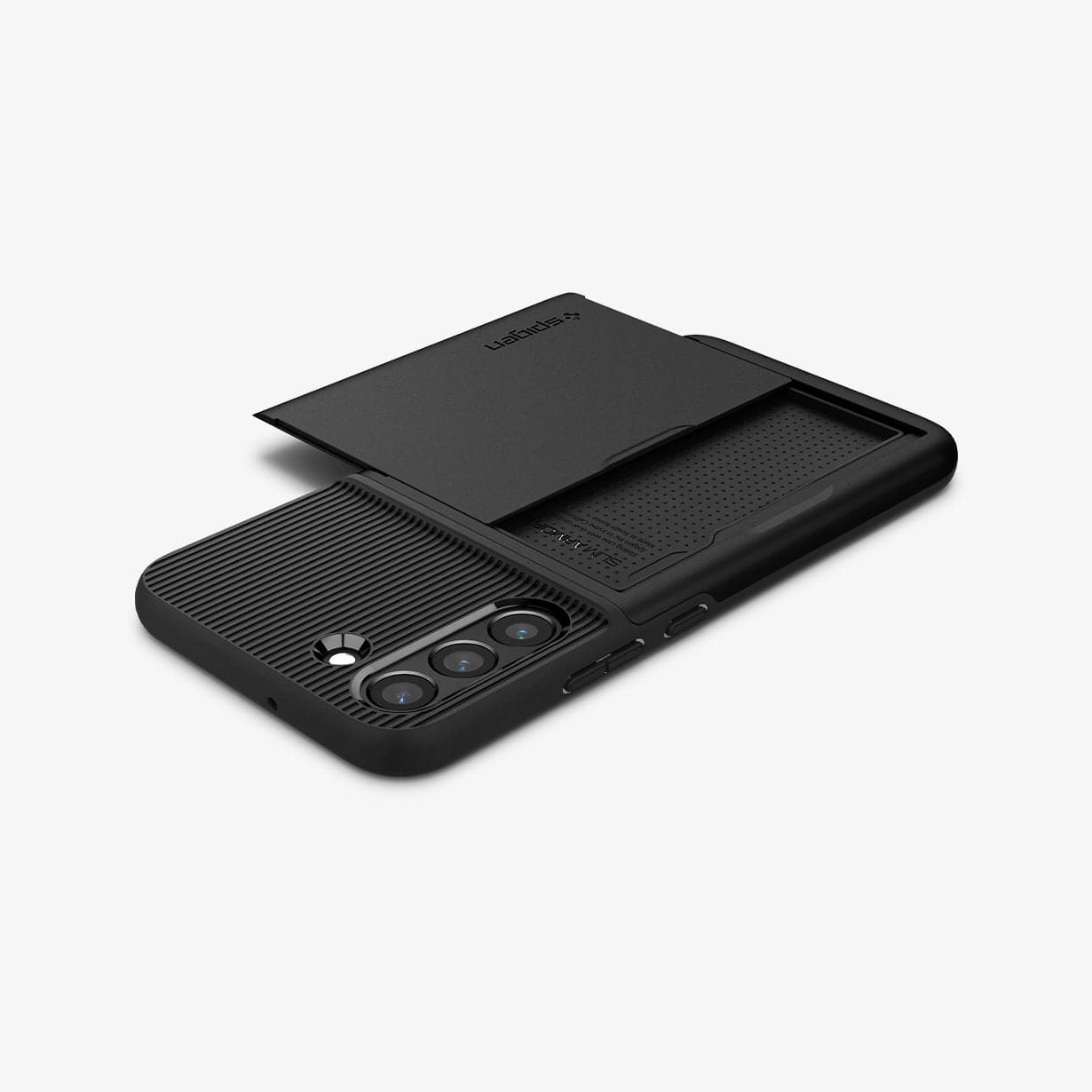 ACS03961 - Galaxy S22 Plus 5G Case Slim Armor CS in black showing the back, side and top with card slot open